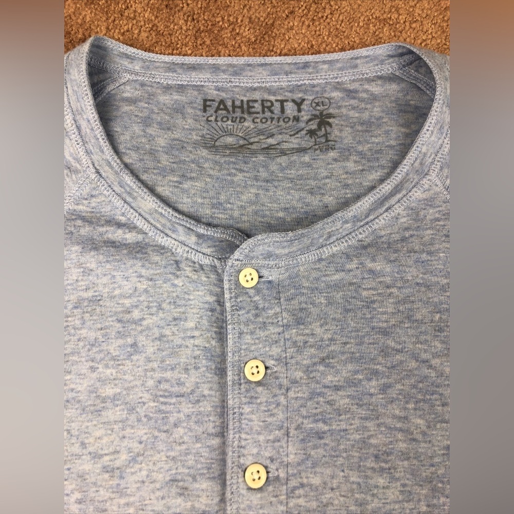Faherty Cloud Cotton Henley Light Blue Size XL